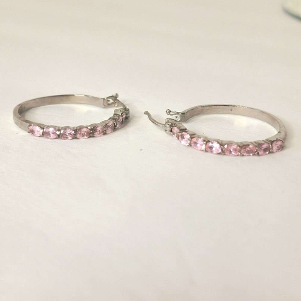 4/$25 Silver pink rhinestone hoop earrings